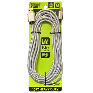Gadget Gear 10 Foot 2.4 Amp Nylon Braided Micro USB Rapid Charge Cable- Gray